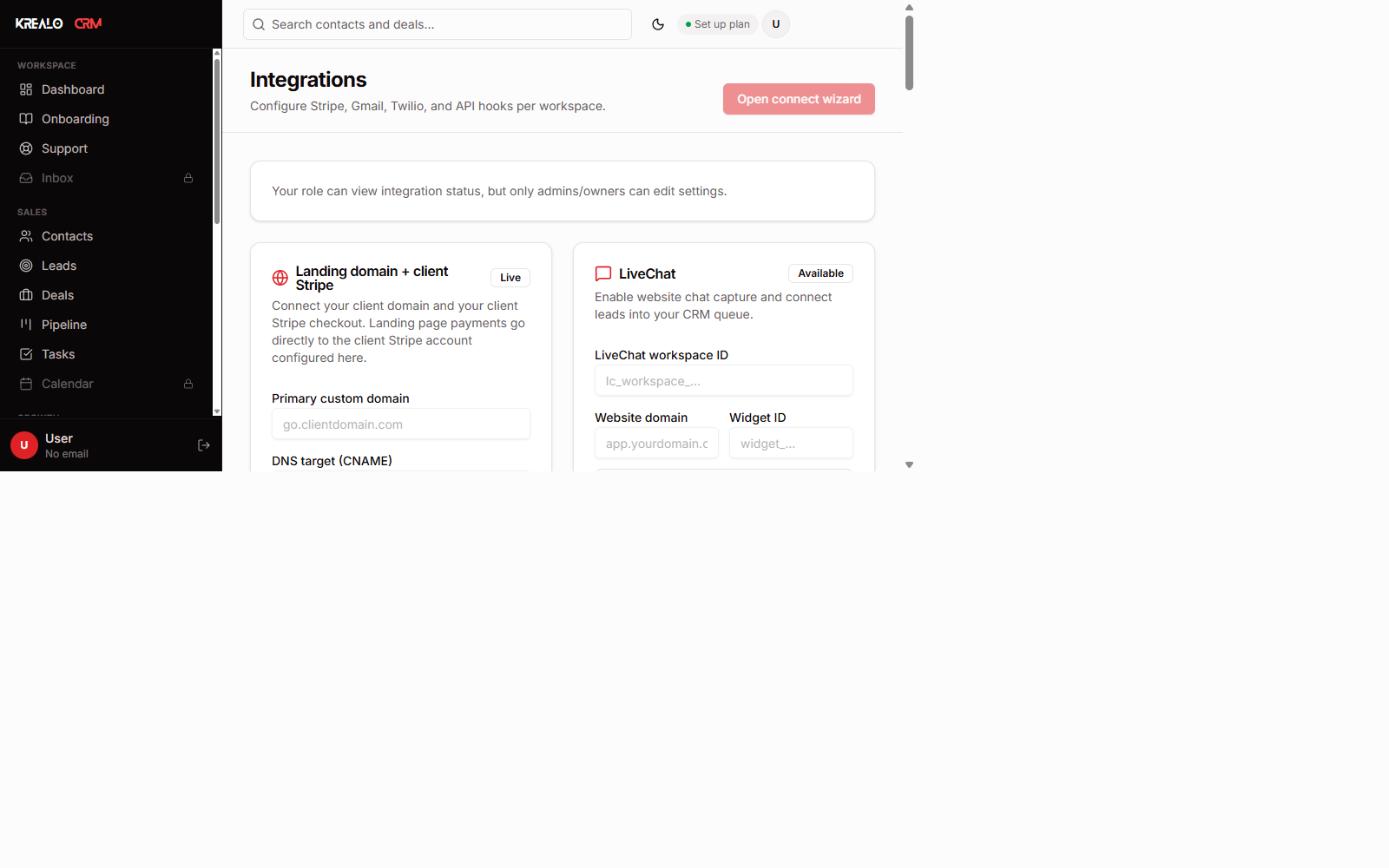 Captura del módulo Integraciones